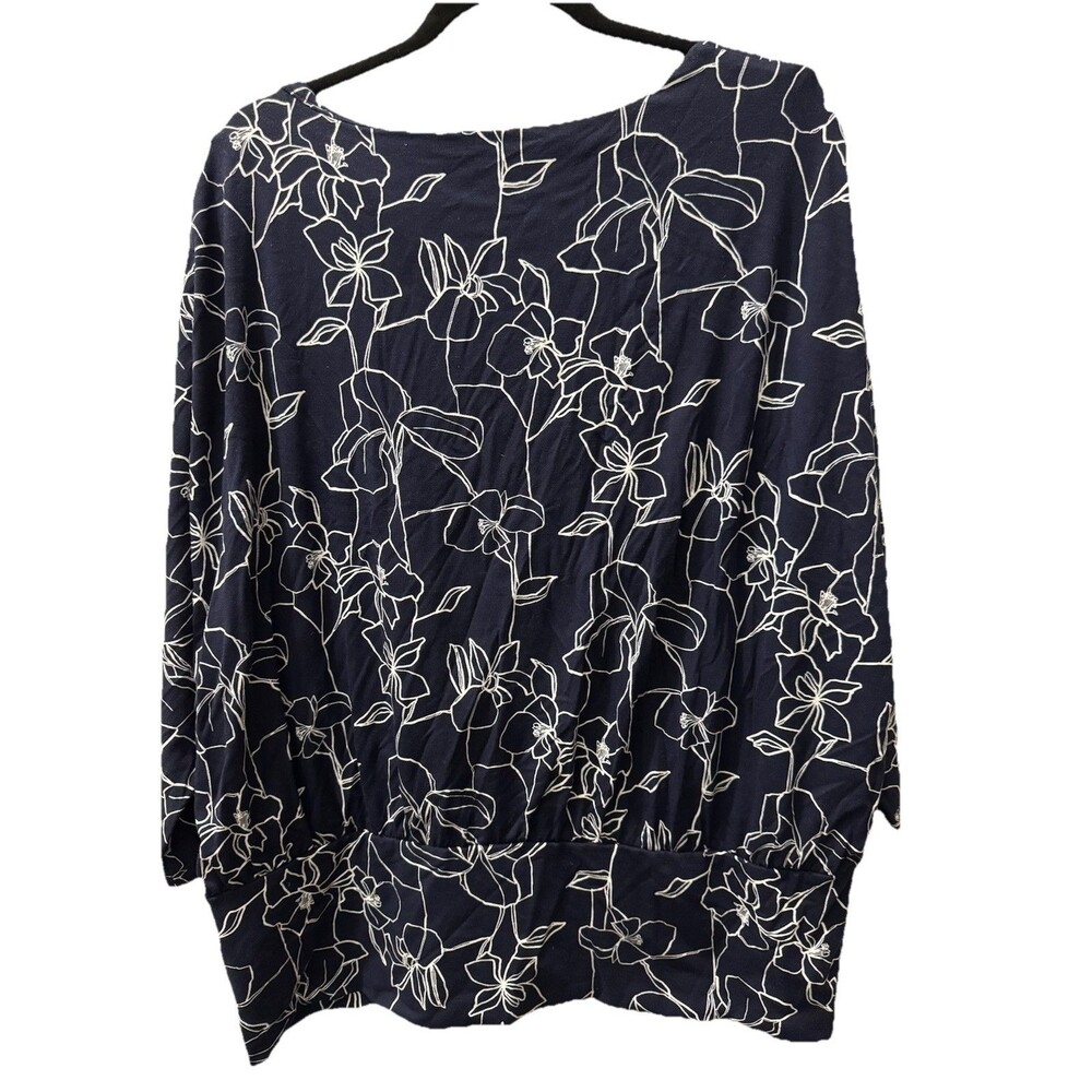 Chico's Size 4 XXL Navy & White Print Blouse Shirt